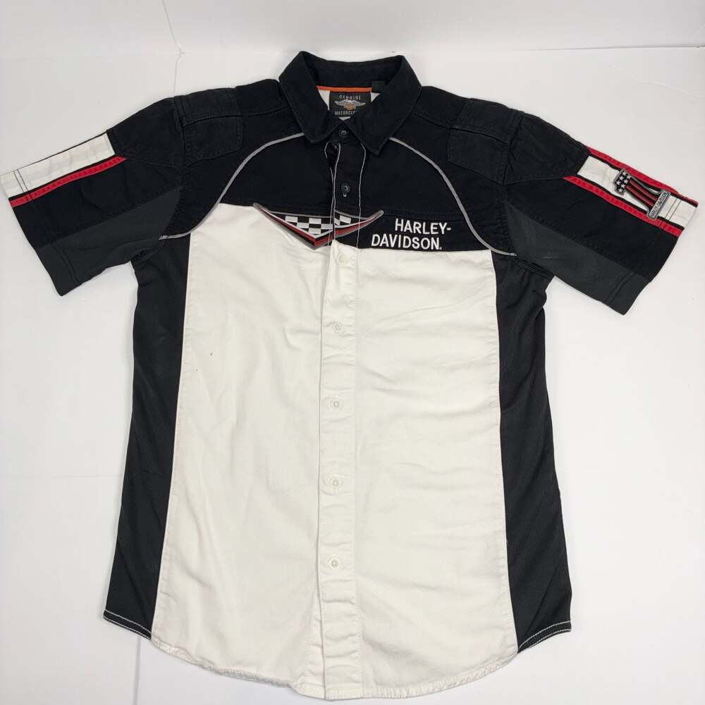 Harley Davidson Genuine Men Racing Checkered Flag Button-Up Shirt, Size s